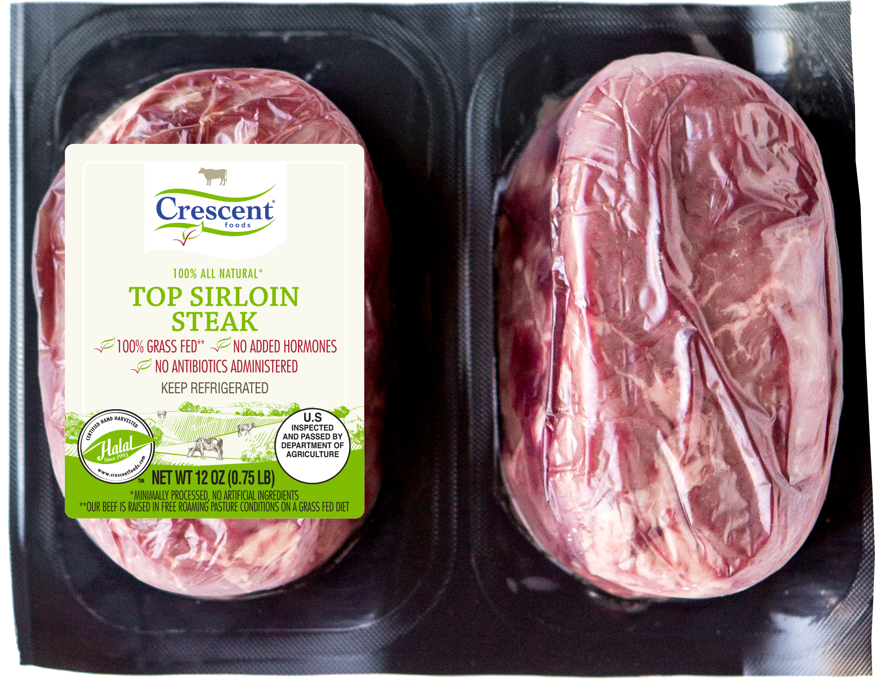 Crescent Top Sirloin Steak Grass Fed Plated